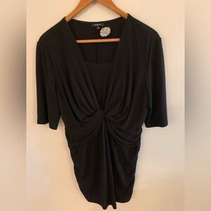 LAFAYETTE 148 Top/Dressy Blouse Black Longer Short Sleeve L 100% Silk